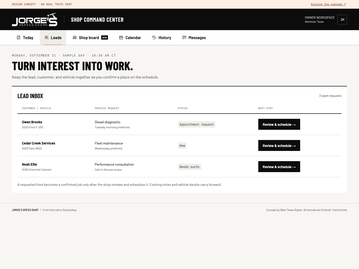 Lead inbox desktop concept