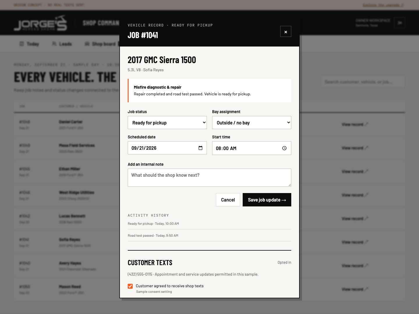 Job details & notes desktop concept